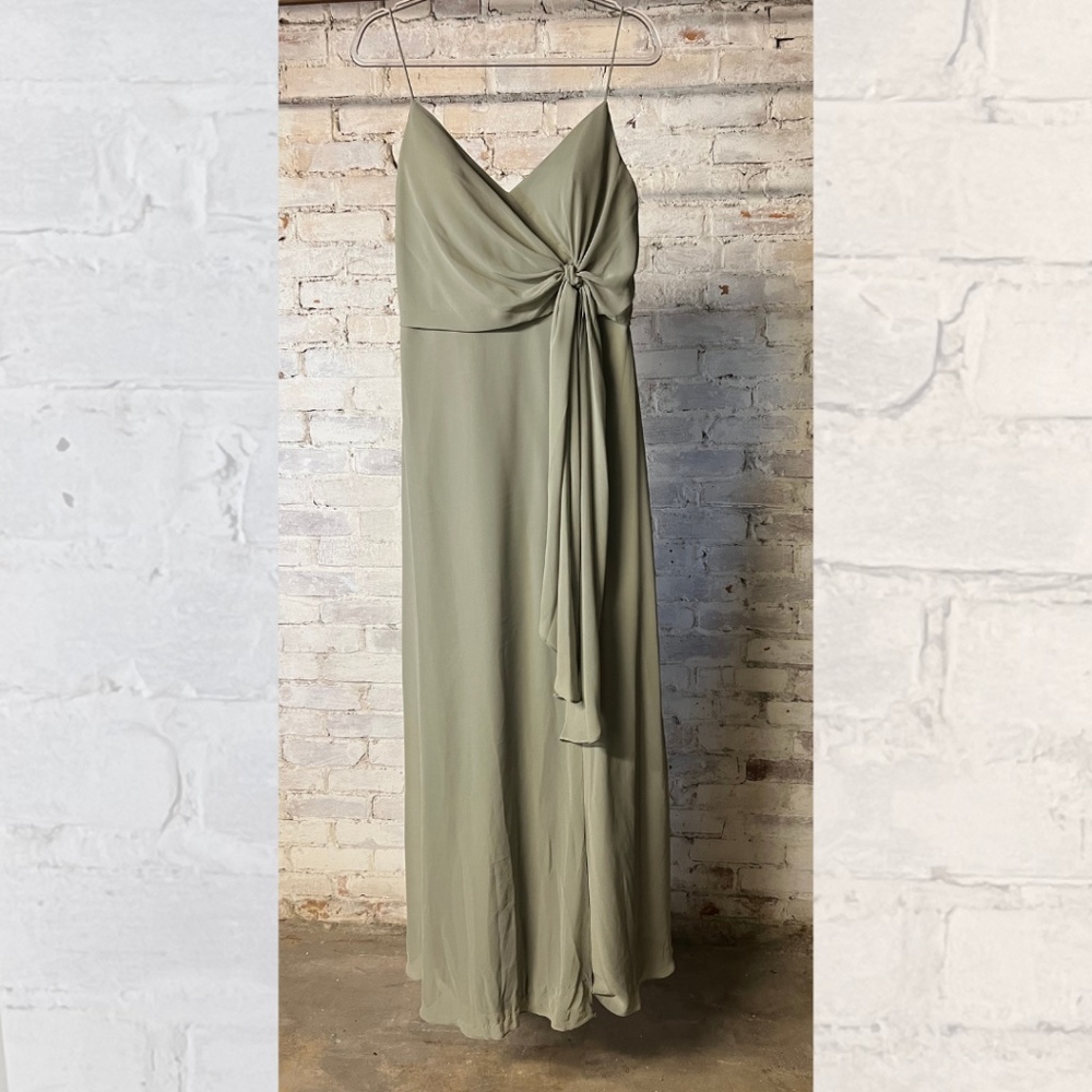 jenny yoo amara sage luxe chiffon v-neck bridesmaid dress [size 12]